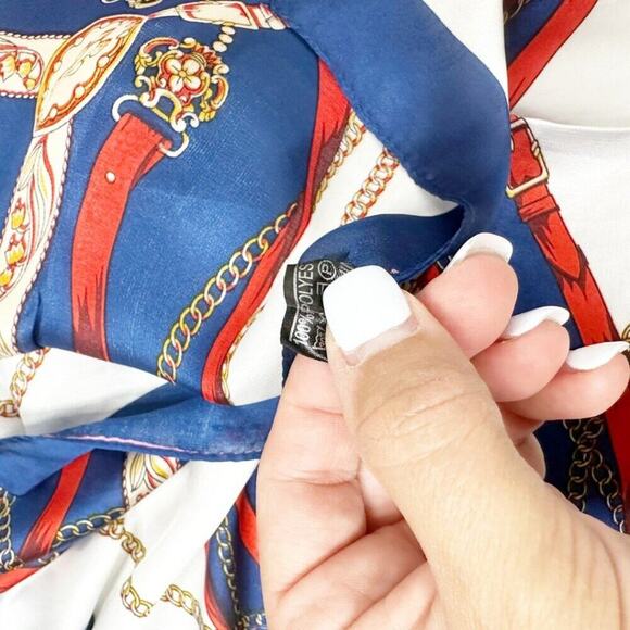 2/$30 NEW Cream Red Blue Nautical Antique Gold Baroque Printed Fashion Scarf - Picture 8 of 9